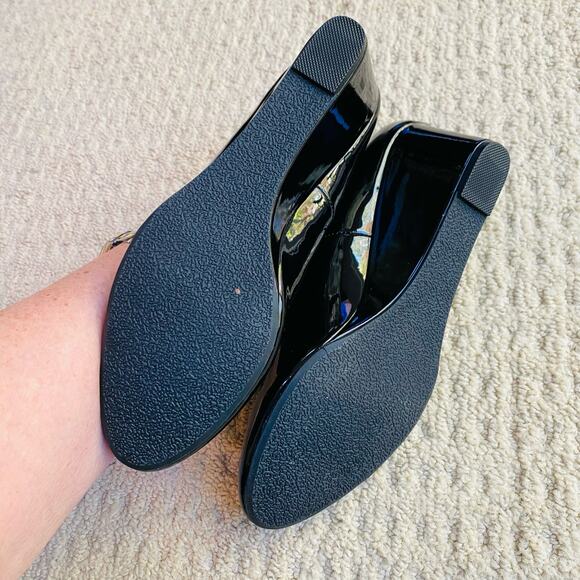 Christopher & Banks classic black patent high heel wedge US size 9M career shoes - Picture 9 of 12